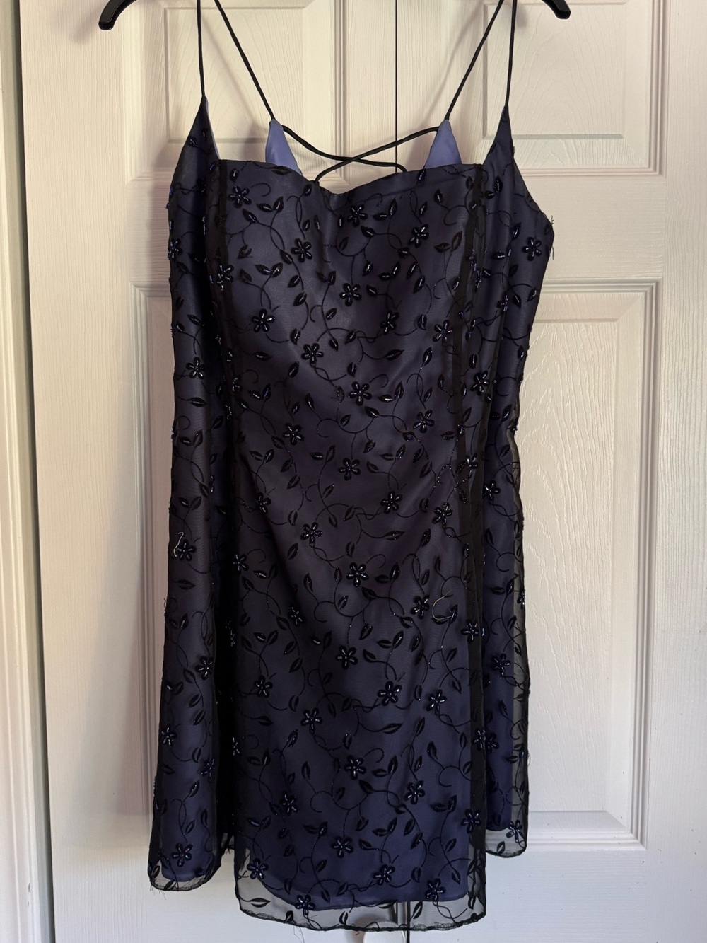 Elegant Navy Floral Beaded Embellished Slip Dress